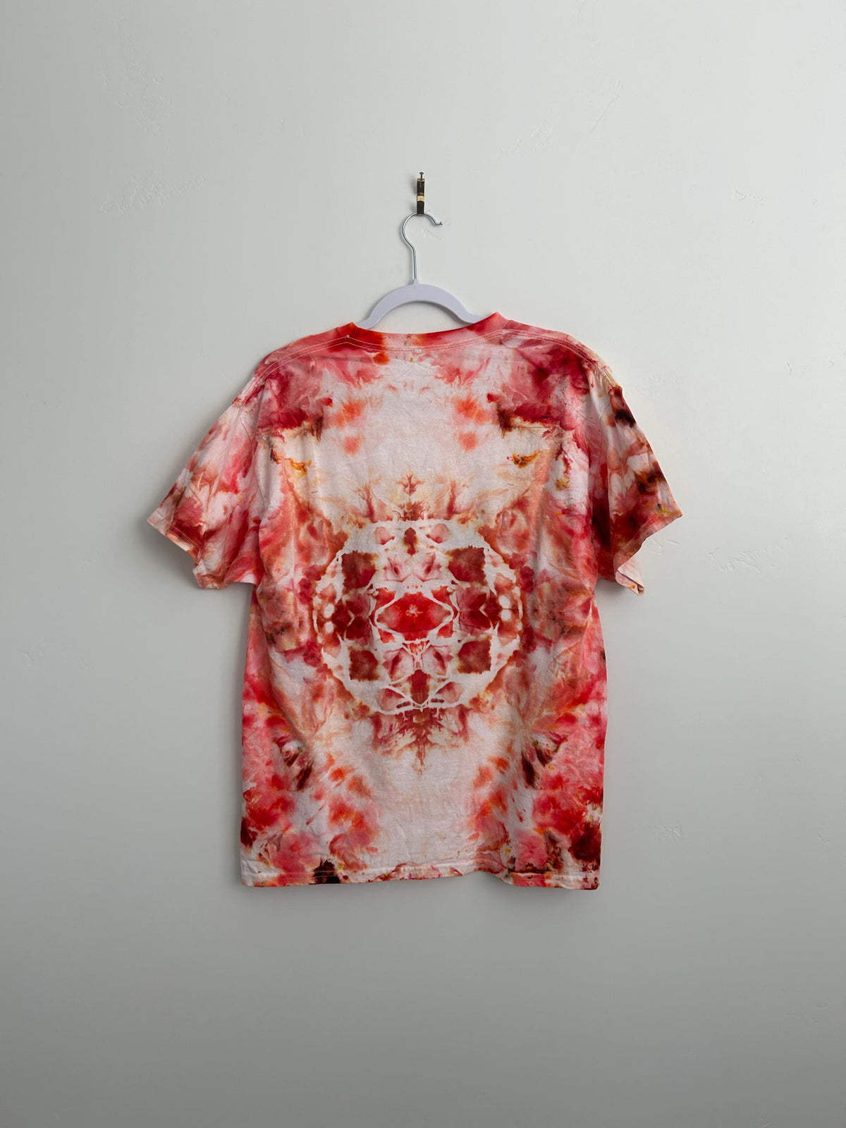Red & Orange Kaleidoscope Tie Dye Shirt – Size Large – Hand Dyed Cotton Tee
