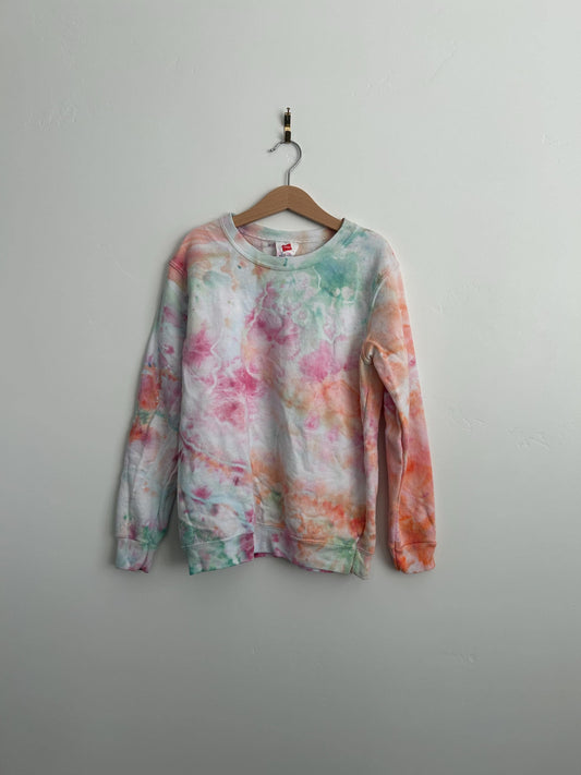 Youth Medium Geode Tie Dye Pullover Sweater, Hand Dyed Spring Pastel Crewneck