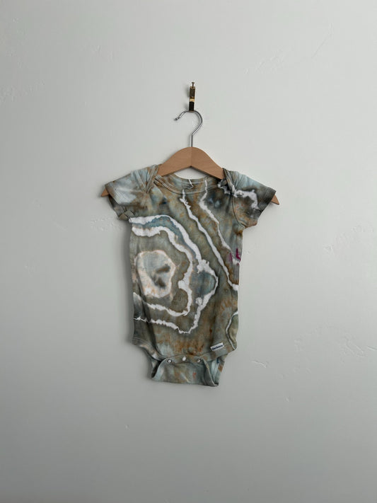12 Month Tie Dye Baby Onesie – Hand Dyed Ice Dye Bodysuit in Neutral Earth Tones – One-of-a-Kind Infant Outfit
