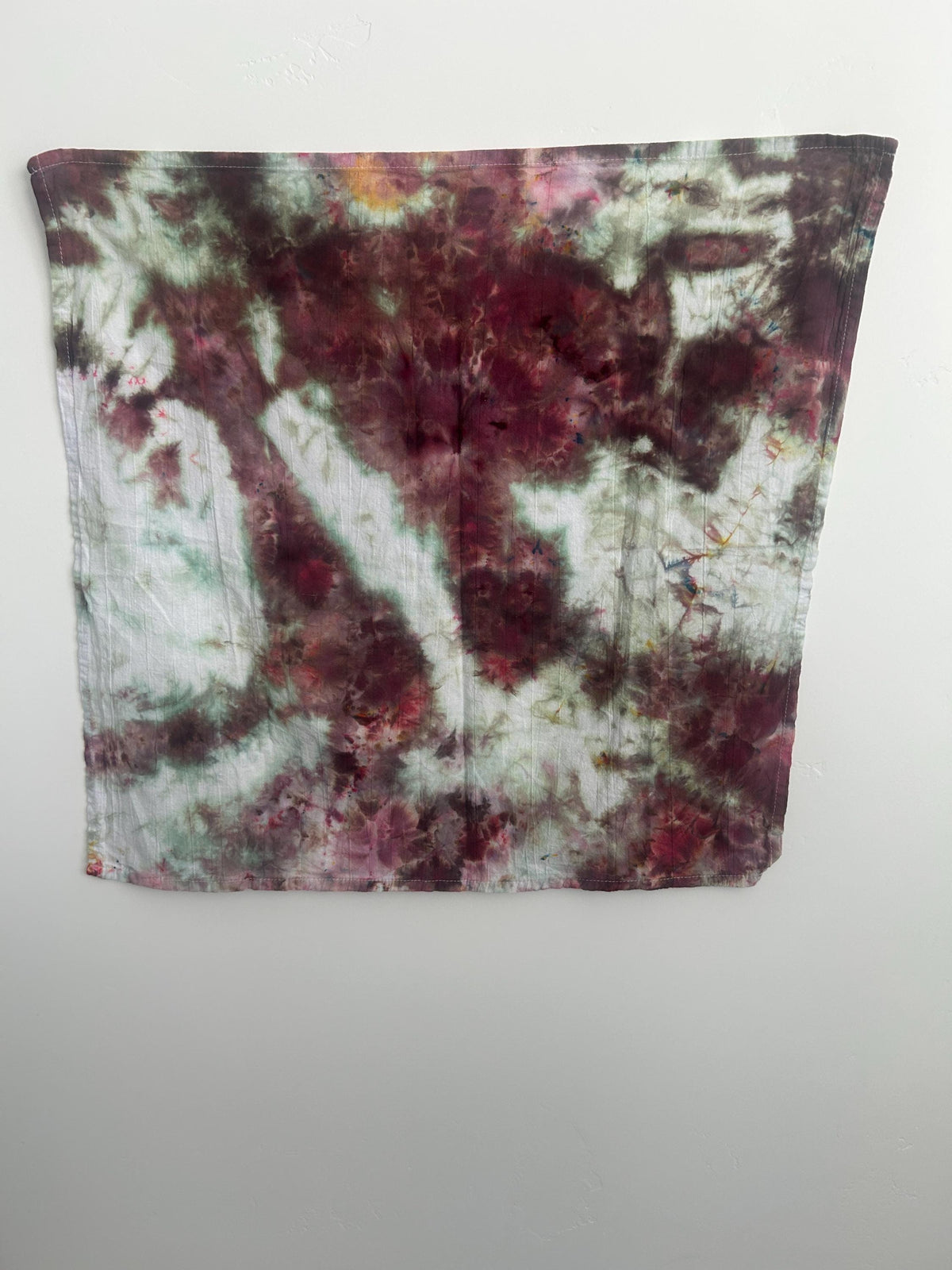 Hand Dyed Ice Dye Towel in Deep Cranberry & Forest Green – One of a Kind Cotton Towel (28"x28")