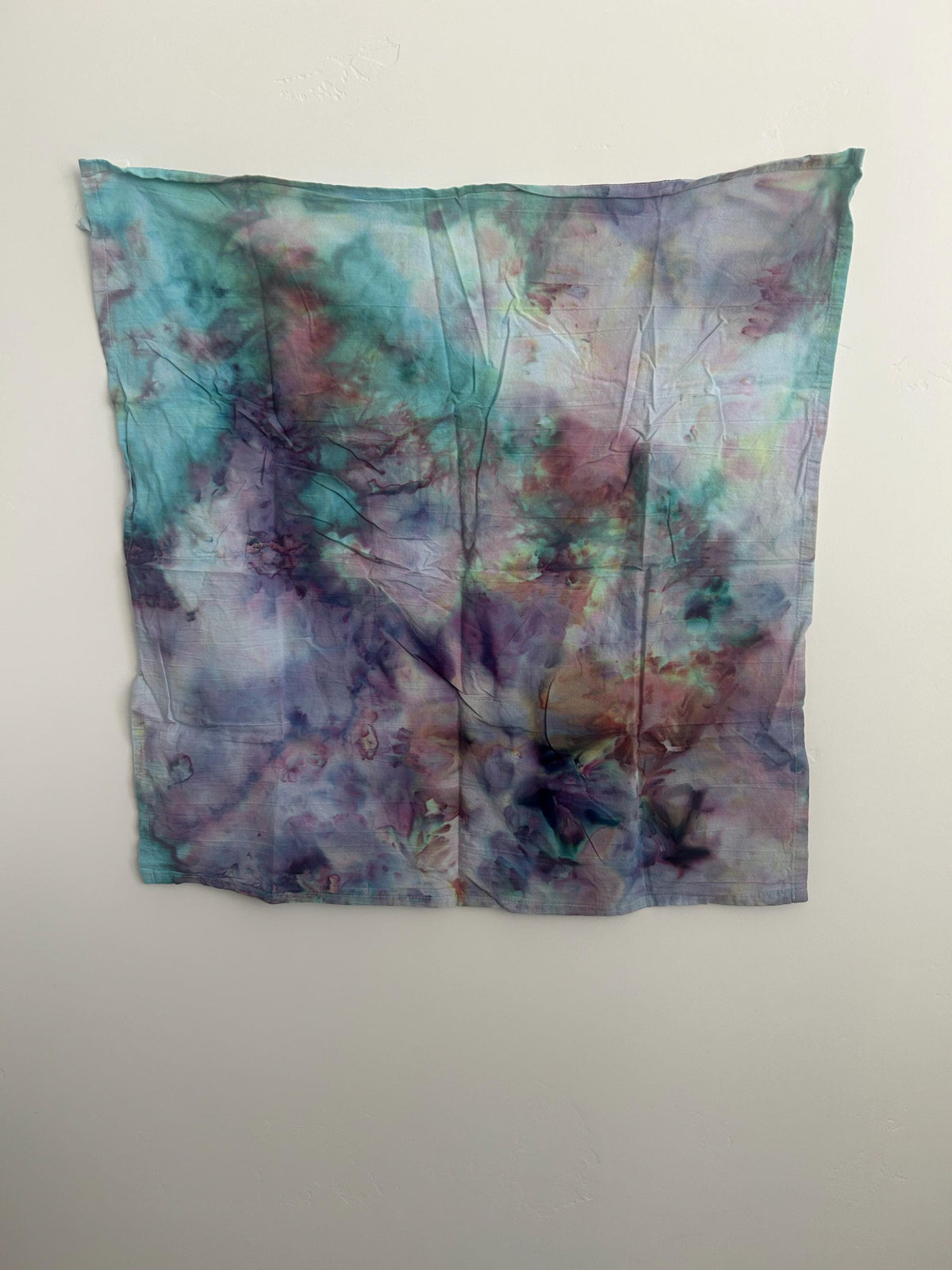 Hand Dyed Flour Sack Tea Towel 28x28 in Soft Watercolor Pastels | Ice Dye Kitchen Towel | One-of-a-Kind Housewarming Gift
