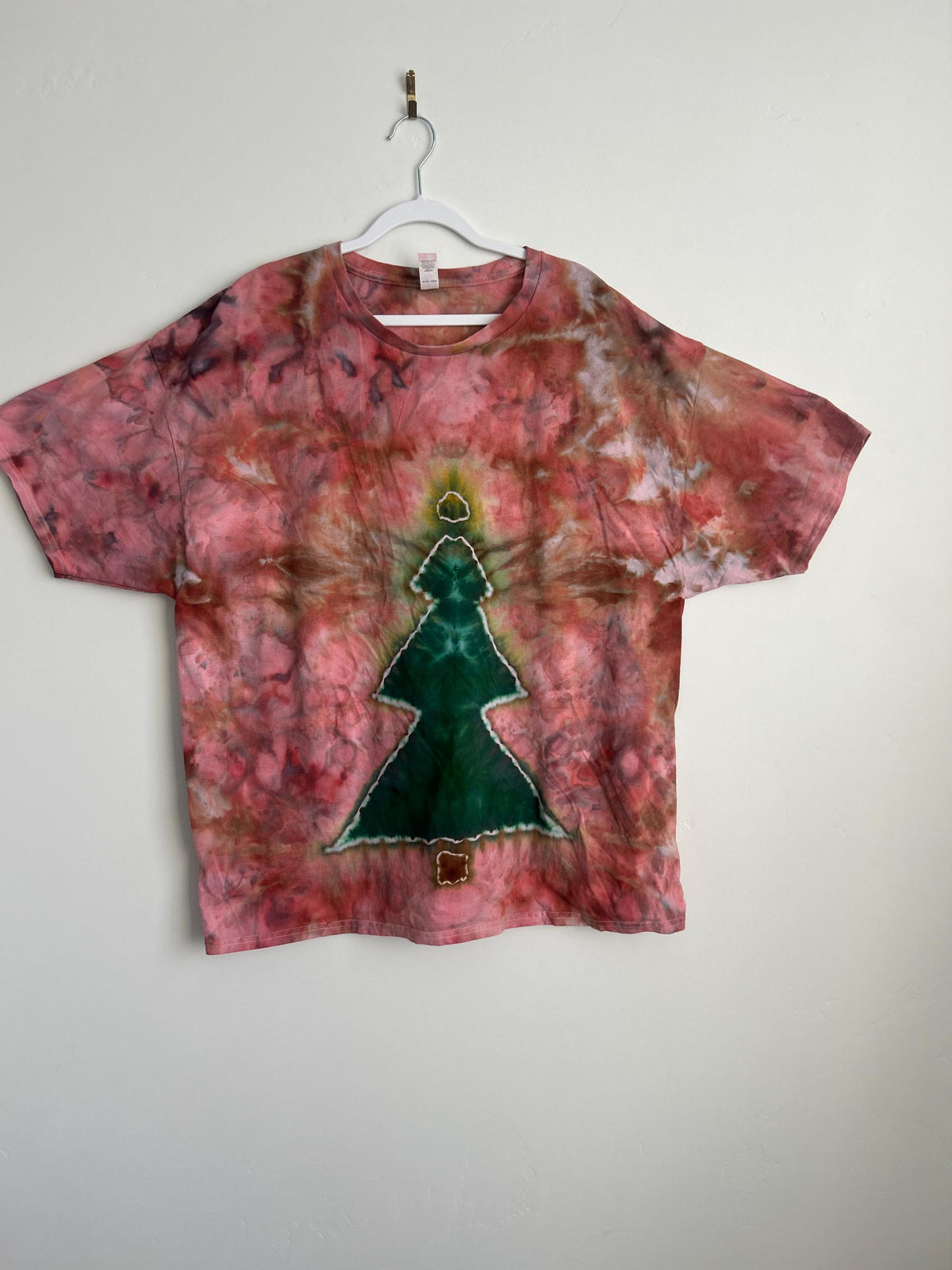 2X Christmas Tree Tie Dye Shirt – Hand-Dyed Ice Dye Tee – One of a Kind