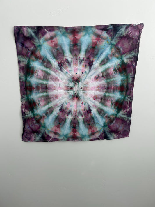 Hand-Dyed Kaleidoscope Ice-Dye Kitchen Towel – Purple, Teal, Rose & Mint Burst | One of a Kind Cotton Towel