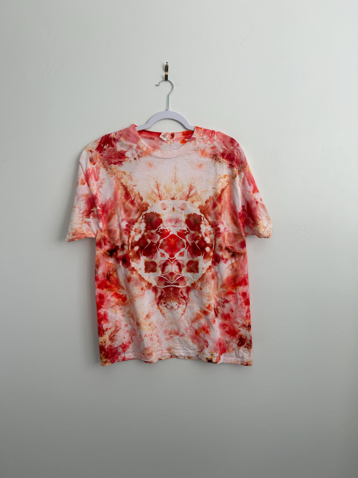 Red & Orange Kaleidoscope Tie Dye Shirt – Size Large – Hand Dyed Cotton Tee
