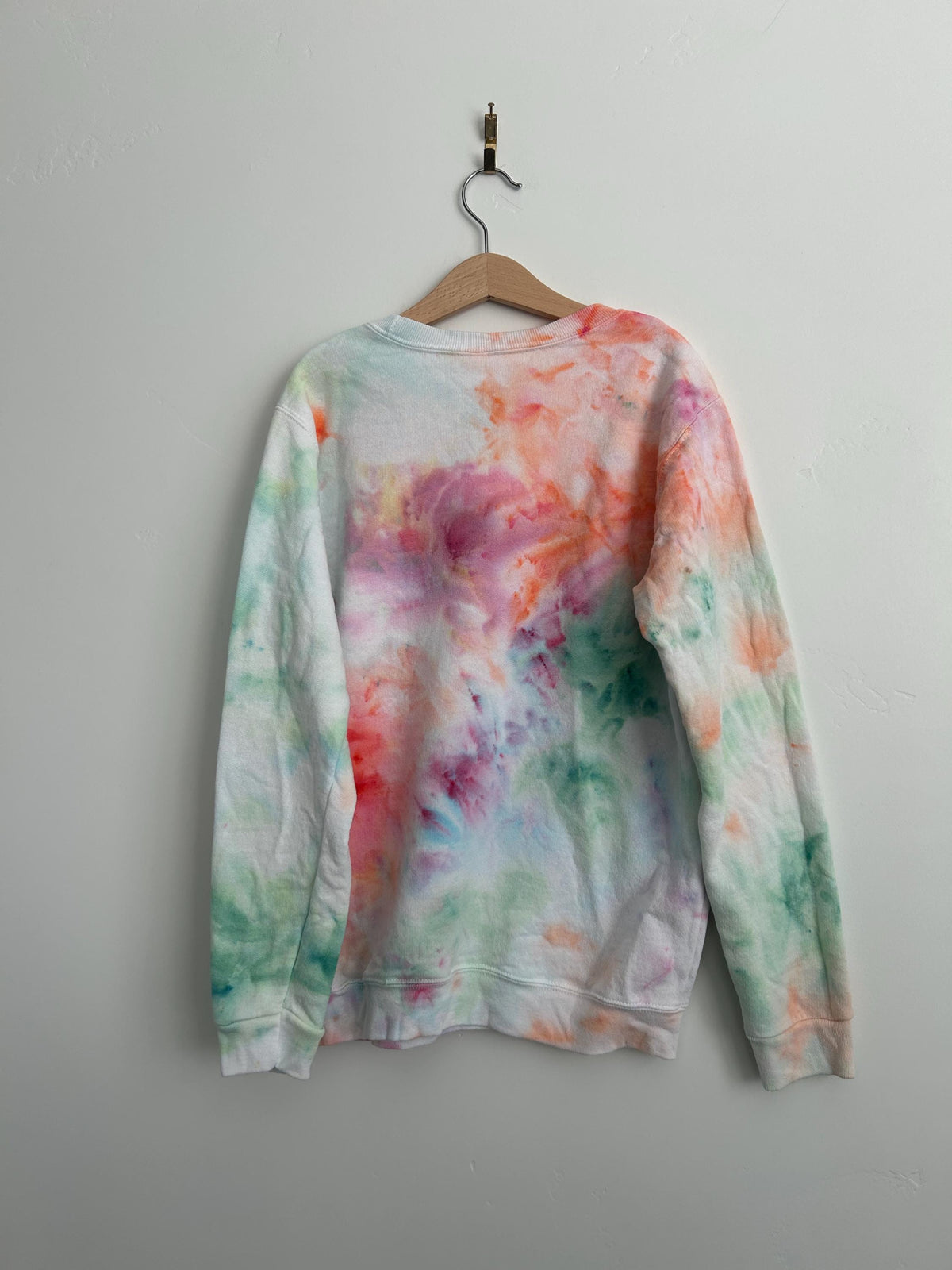 Pastel Watercolor Tie Dye Sweatshirt – Youth Large – Hand Dyed Soft Rainbow Crewneck