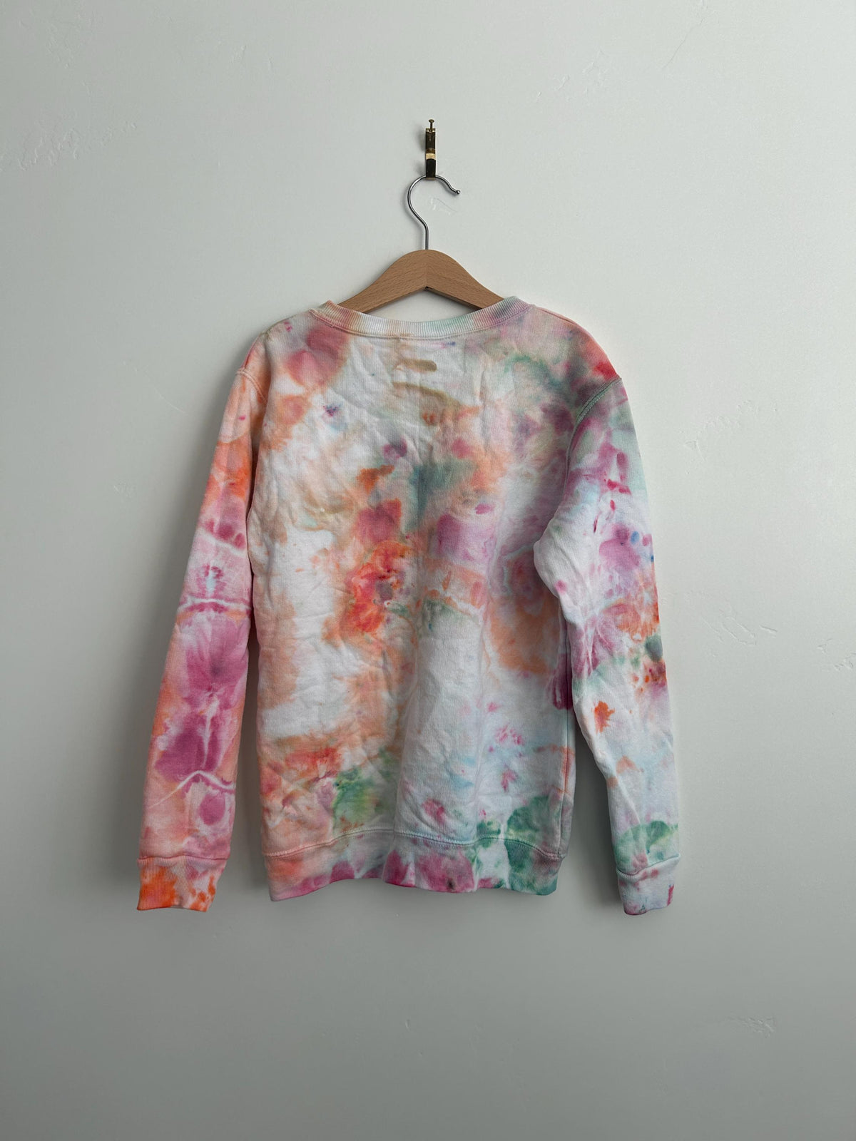 Youth Medium Geode Tie Dye Pullover Sweater, Hand Dyed Spring Pastel Crewneck