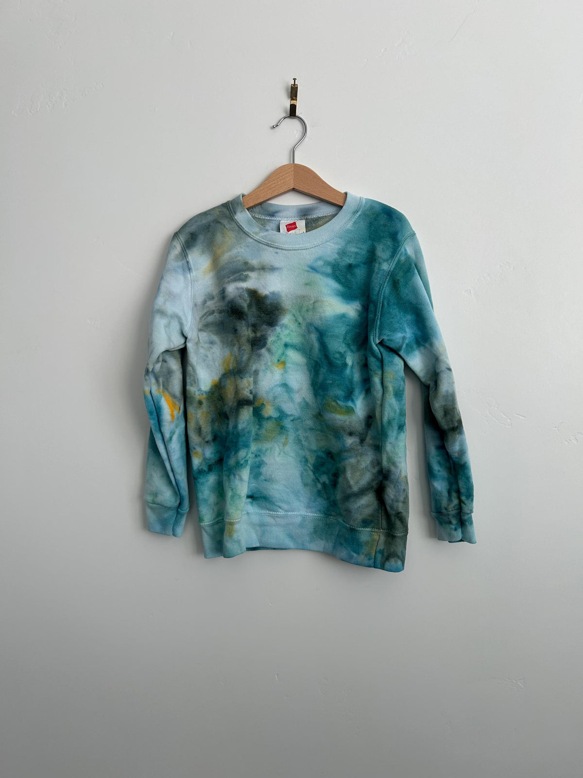 Youth Small Tie-Dye Sweatshirt – EcoSmart Hanes – Hand-Dyed Pastel Blues & Greens – 50/50 Cotton Blend