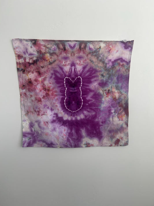 Hand-Dyed Tie Dye Flour Sack Towel – Purple Bunny Silhouette Design – 28"x28"