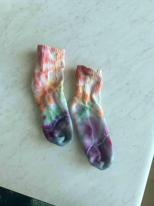 Rainbow Tie Dye Socks – Pastel Ice Dye Crew – Handmade Cotton Blend