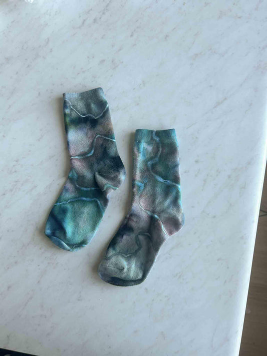 Kids Tie Dye Socks – Neutral Marble Ice Dye – Soft Crew Socks