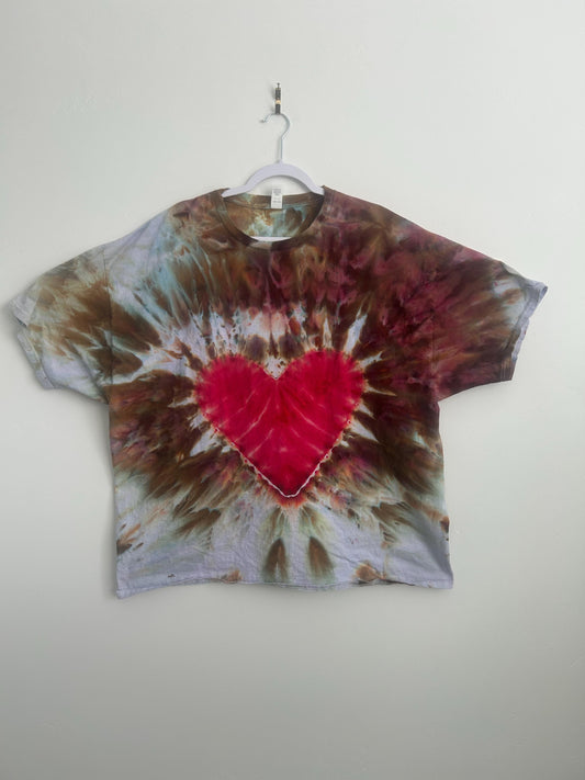 Hand Dyed Heart Tie Dye Shirt – Size 3XL – One of a Kind Red Heart T-Shirt