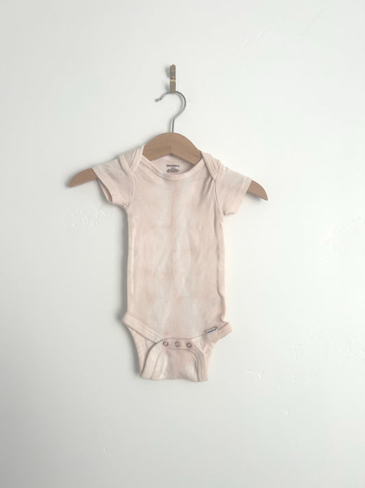 3–6 Month Baby Onesie – Avocado Dyed Pink Tie Dye | Natural Botanical Dye | Hand Dyed Infant Bodysuit