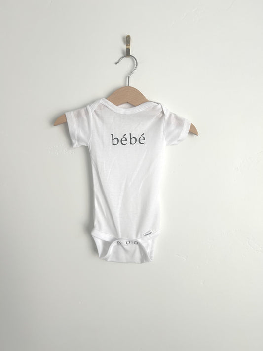 3–6 Month Baby Onesie – “Bebé” Vinyl Lettering, White Gender Neutral Bodysuit