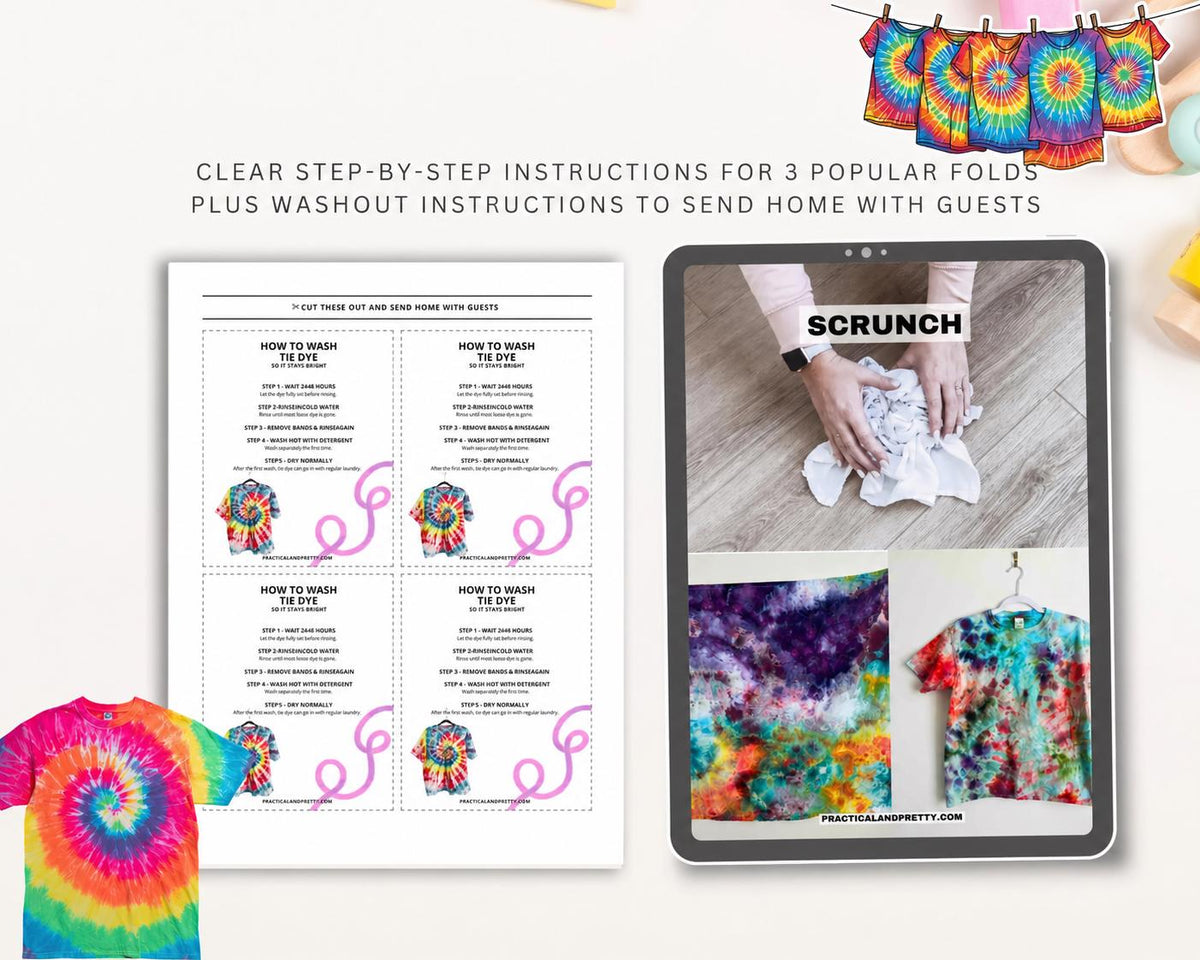 Tie Dye Party Printable Bundle | Instant Download PDF Planner, Host Checklist, Folding Guide | Tie Dye Birthday Party Kit, Kids Activity