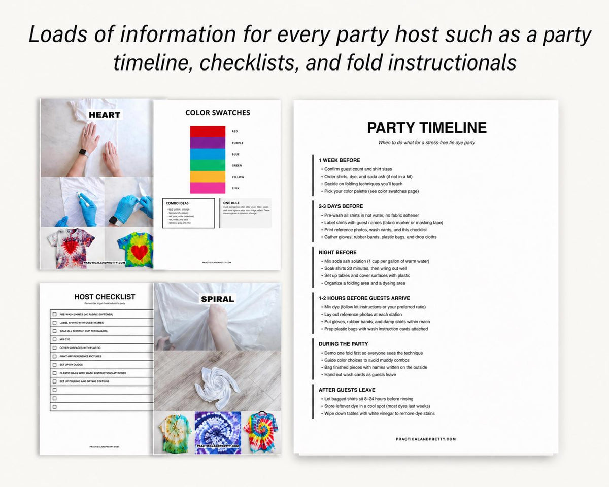Tie Dye Party Printable Bundle | Instant Download PDF Planner, Host Checklist, Folding Guide | Tie Dye Birthday Party Kit, Kids Activity