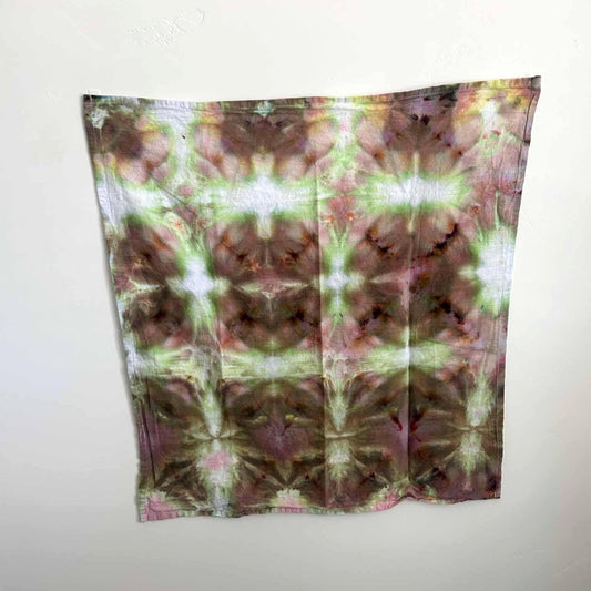 Ice Dye Tea Towel | Purple & Green Kaleidoscope Kitchen Towel | Boho Cotton Dish Towel 27x27 | Handmade Gift
