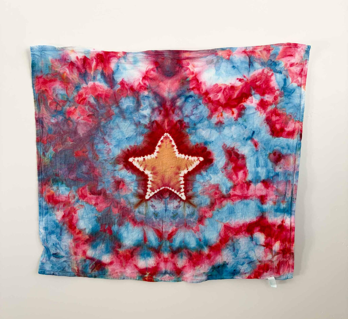 Red White Blue Star Tie Dye Towel | Patriotic Americana Kitchen Towel | 27x27 Cotton Tea Towel | 4th of July Gift