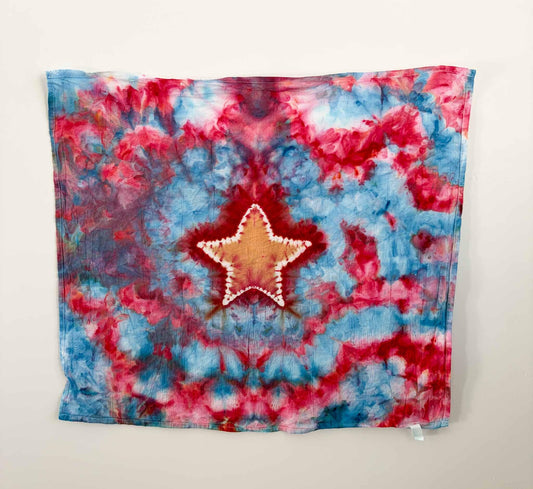 Red White Blue Star Tie Dye Towel | Patriotic Americana Kitchen Towel | 27x27 Cotton Tea Towel | 4th of July Gift