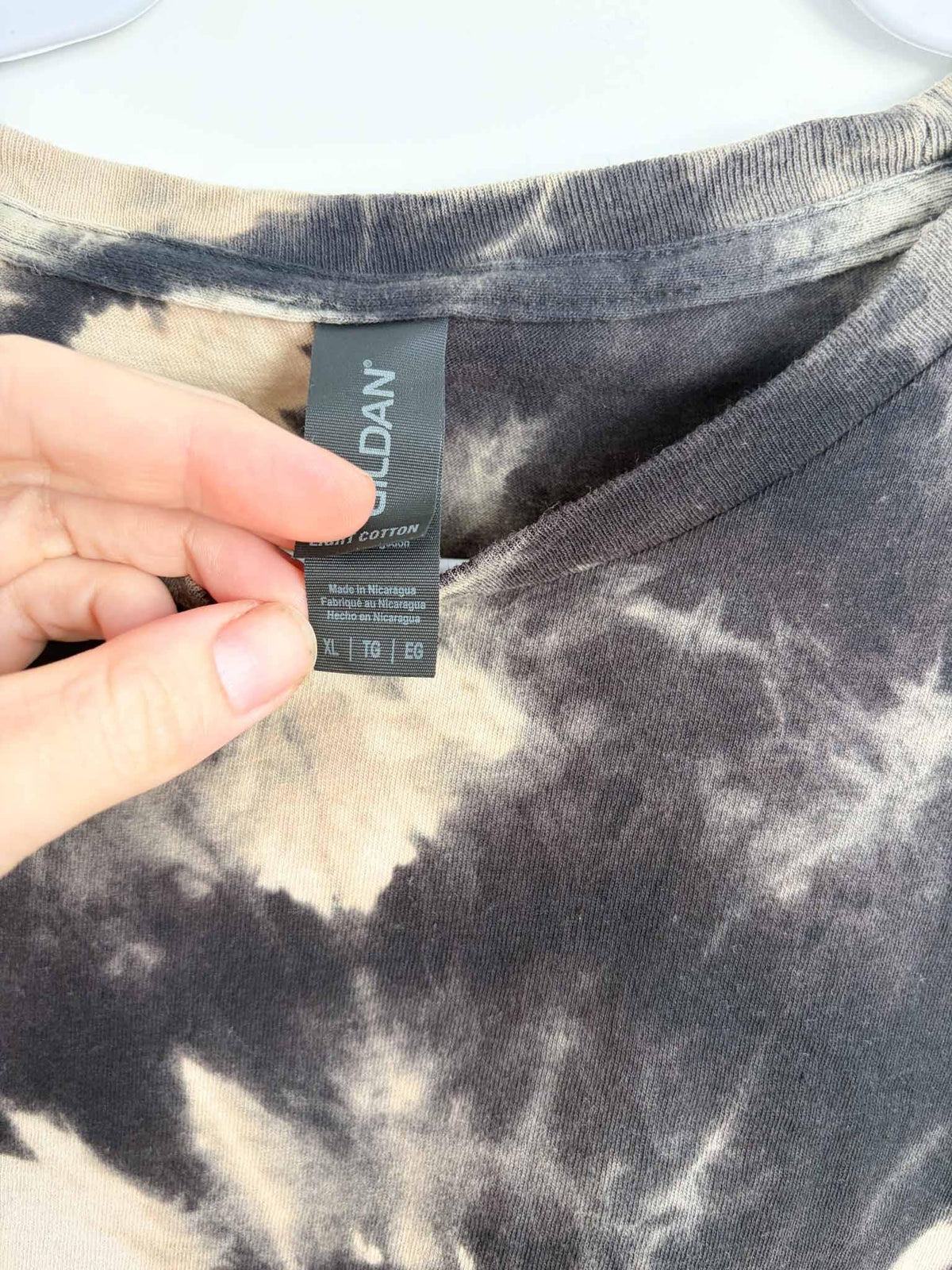 Gildan Light Cotton XL tag on reverse tie dye bullseye shirt