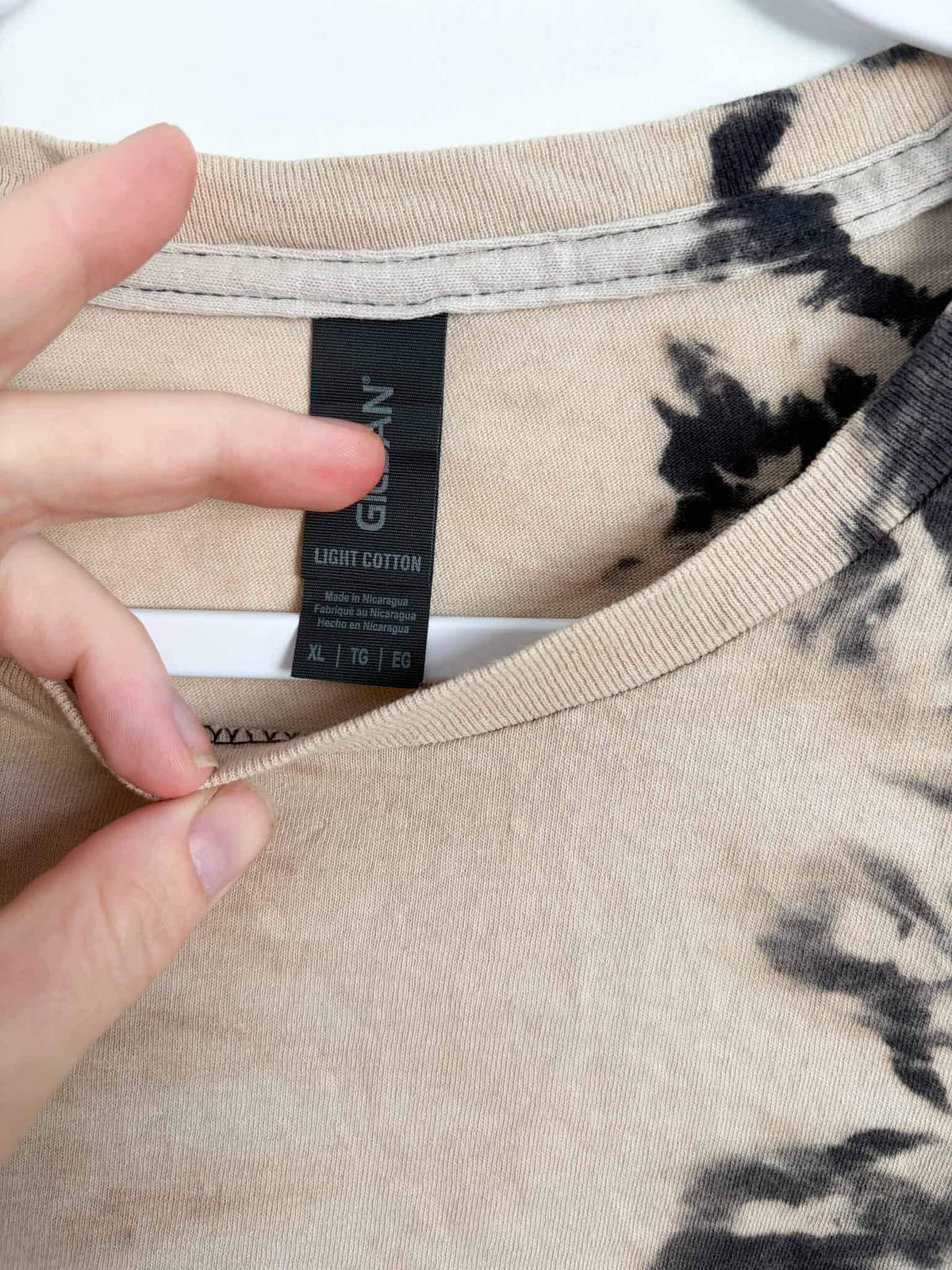 Gildan Light Cotton XL tag on reverse tie dye spiral shirt